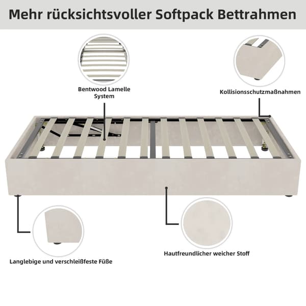 Sängram, Robust Konstruktion, Modern Estetik, Beige, 90x200cm