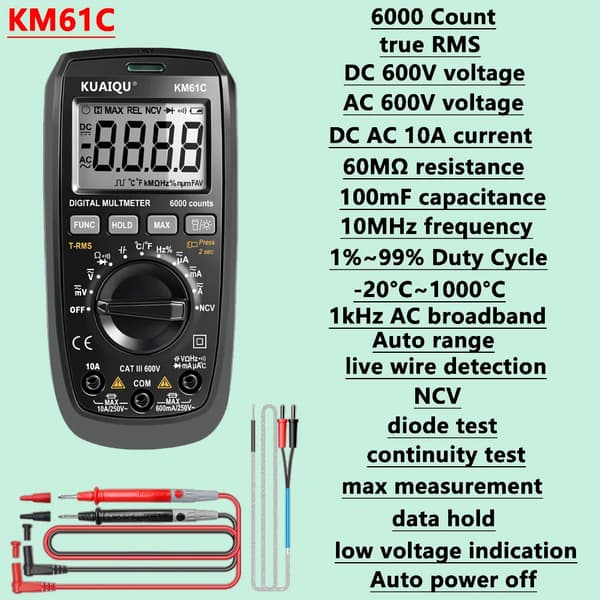 Digital multimeter, äkta RMS, automatisk räckvidd,KM61C
