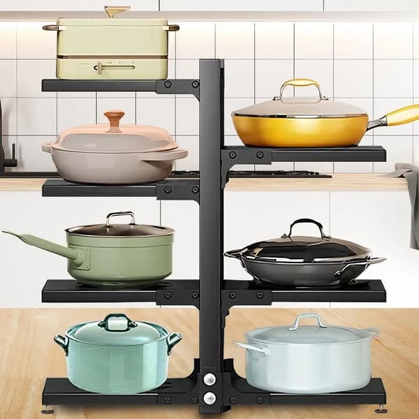Pot Organizer, Multi-Layer Design, Justerbare Rum,Sort