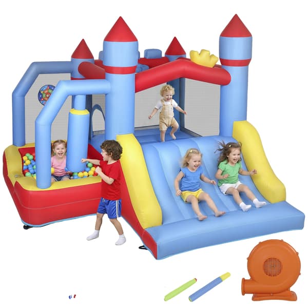 Uppblåsbart Slott, Rutschkana, Trampolin, Blå