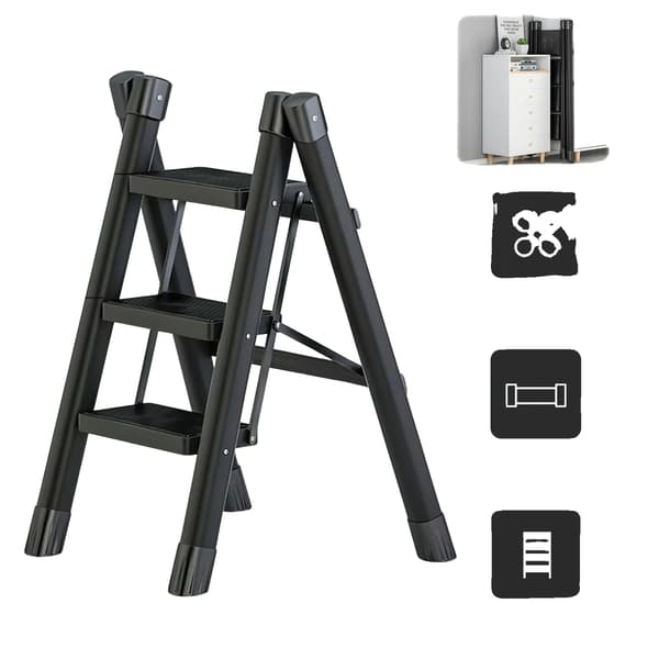 Foldestige, Stabilitetsfunktioner, Pladsbesparende Design,sort