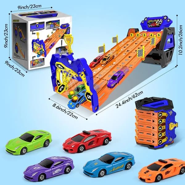 Racing Track Set, 5 Spår Konfiguration, Stöder Flera Spelare,Orange