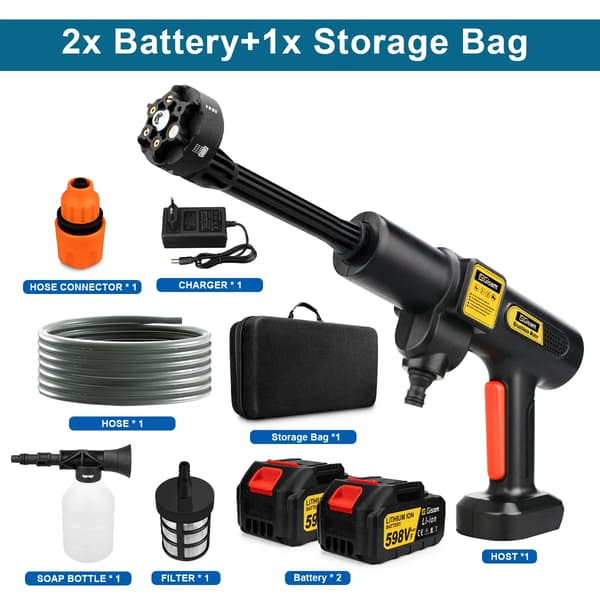 Högtryckstvätt, sladdlös, borstlös motor, 2 batterier