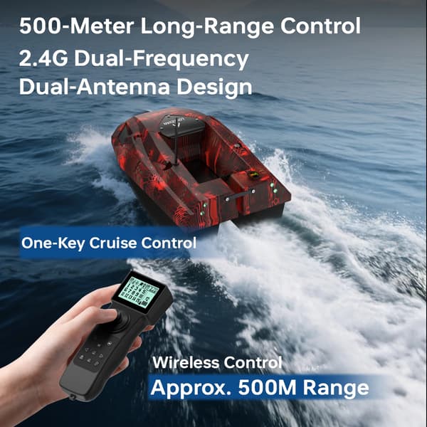 Bait Boat, GPS Positionering, Dobbelt Batterisystem,D50E Sort Rød