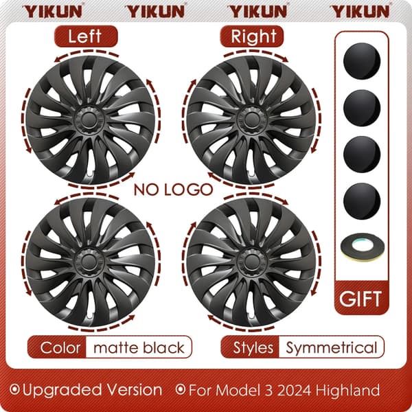 Hjulnav, Passer til Tesla Model 3, Holdbar ABS Plast,Til Model 3 Highland, LR-mat sort, Til Tesla
