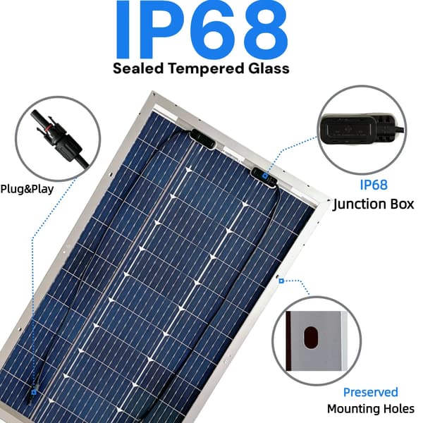 Solpanel, Dobbelt-Sidet Design, Høj Effektivitet,Bifacial 100w 2stk