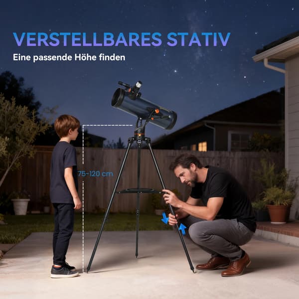Reflektor teleskop, 114mm objektivlins, justerbart stativ,astronomisk teleskop