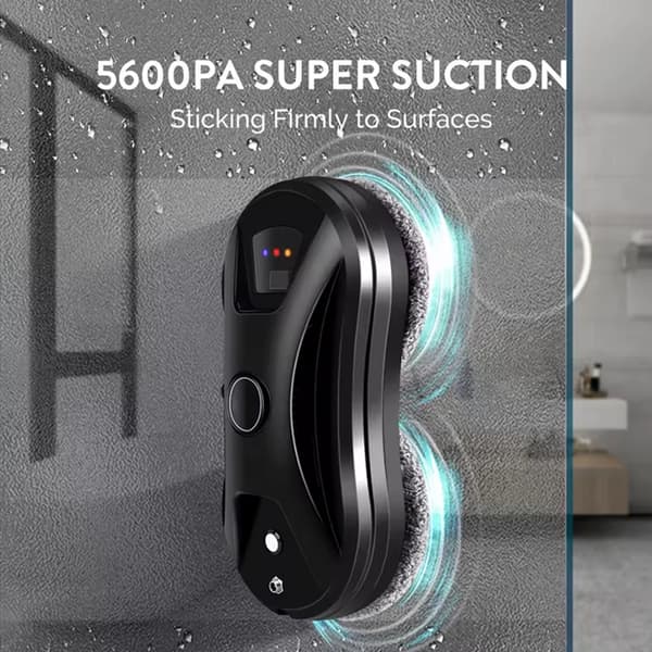 Vinduespudserrobot, Smart Kontrol, Kraftig Sug,Sort