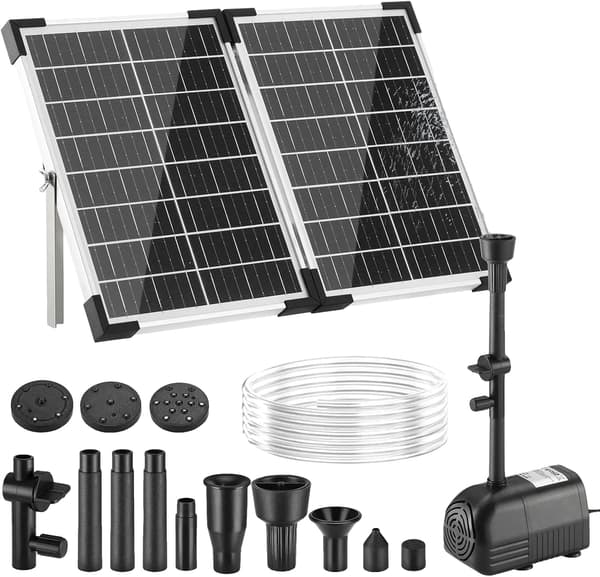 Solfontän, Glas Solpanel, Borstlös Motor,Svart