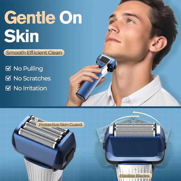 Skäggtrimmer, 5-bladssystem, ergonomisk design,Blå