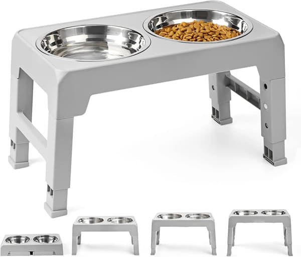 Hundeskål, Justerbar Højde, Rustfrit Stål,GRÅ