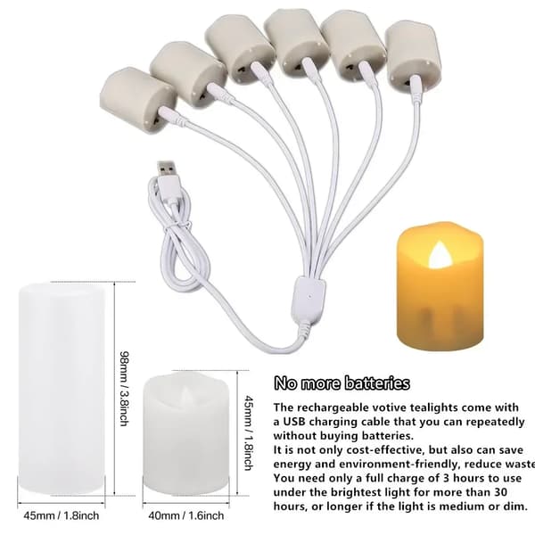 LED-ljus, uppladdningsbart, fjärrkontroll,6Pc