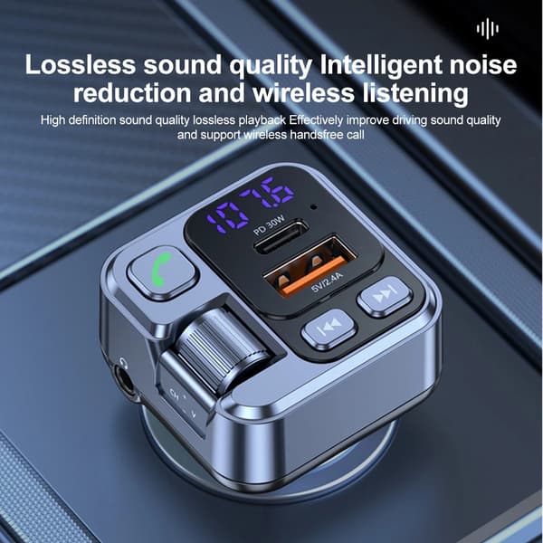 Bil FM-sändare, Bluetooth 5.1, Snabbladdning USB-C,HM101