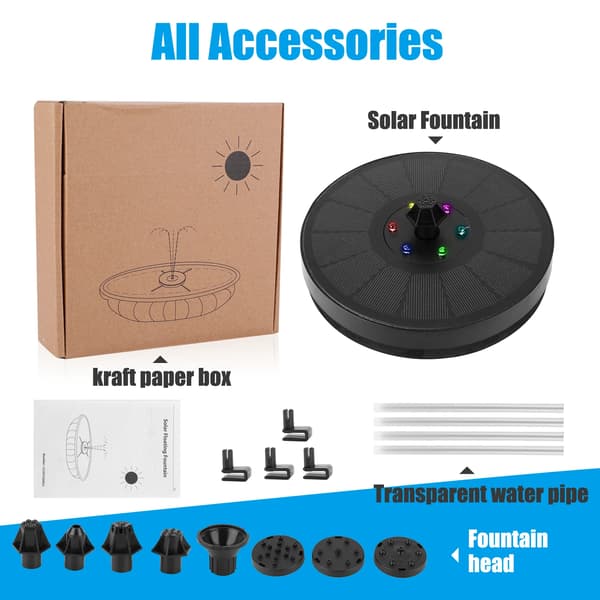 Solbrøndpumpe, Justerbar Flowhastighed, Farvet LED-lys,sort