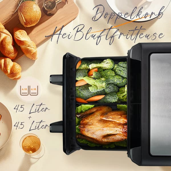 Luftfritös, Dubbelkorgsdesign, 10 Matlagningsprogram,Ugn, EU