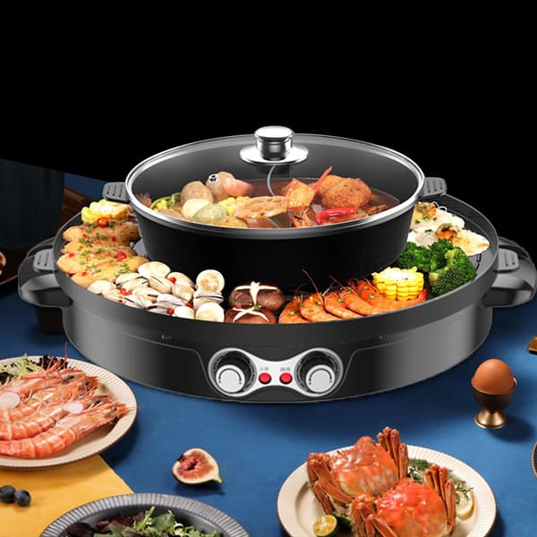 Hot Pot & Grill Combo, Multifunktionelt Design, Non-stick Belægning,sort