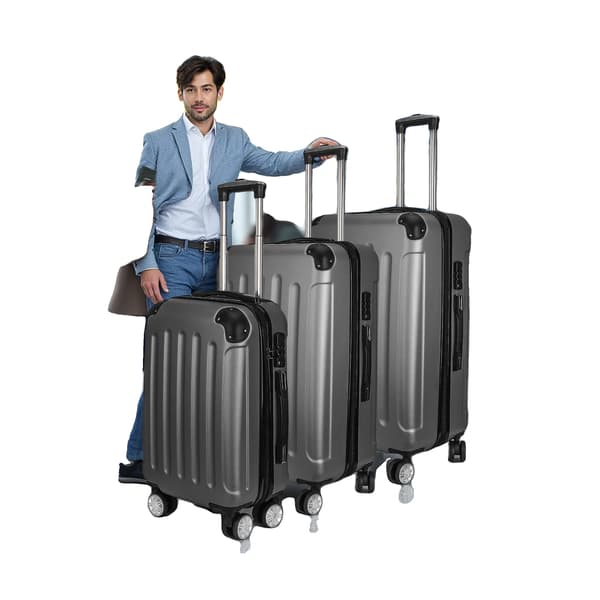 Bagageset, Hållbart ABS-material, 360° Hjulsystem, Mörkgrå