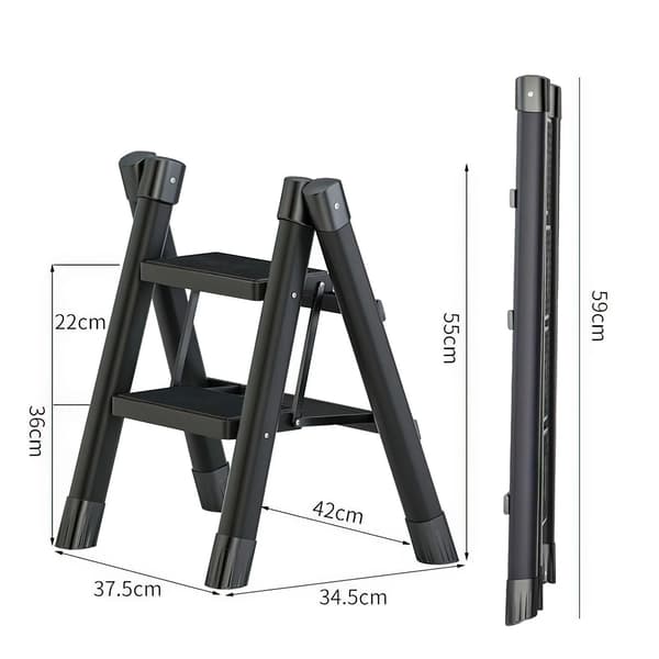 Husstandsstige, Sammenklappeligt Design, Multifunktionel Brug,sort