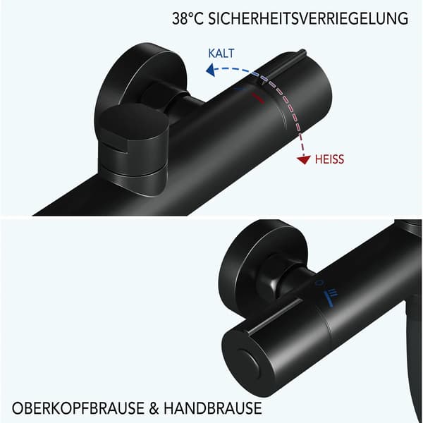 Brusesystem, 25 cm Regnbruserhoved, Håndbruser med 3 Spraytilstande,sort