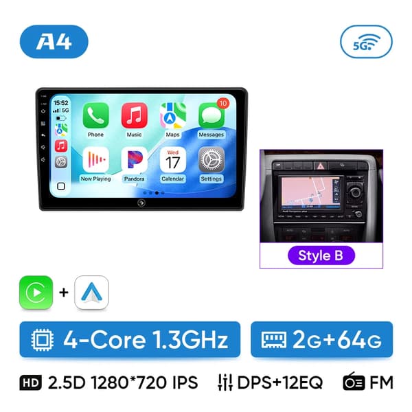 Bil Multimediaafspiller, Problemfri Forbindelse, Brugervenligt Interface, kompatibel med Audi A4 B6 (2000-2009) Trådløs,A4 2G 64G Stil B