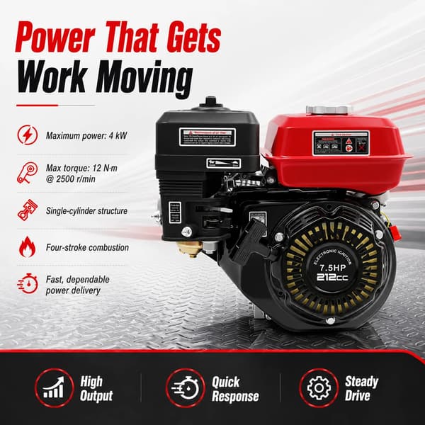 Benzinmotor, 4 kW Effekt, Stille Drift,sort