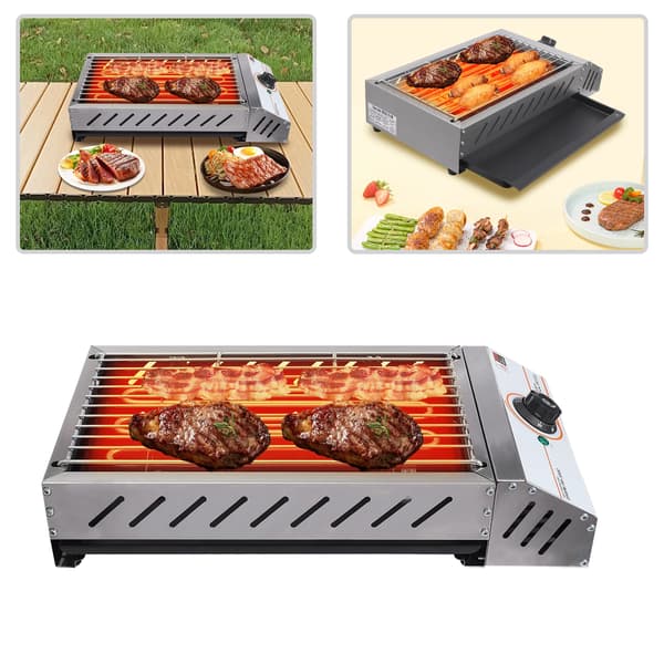 BBQ Grill, Rustfrit Stål, Justerbar Temperaturkontrol,Sølv