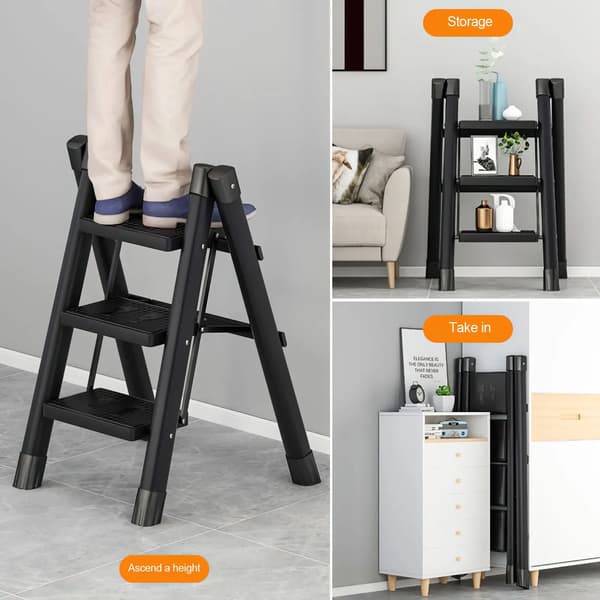 Foldestige, Stabilitetsfunktioner, Pladsbesparende Design,sort
