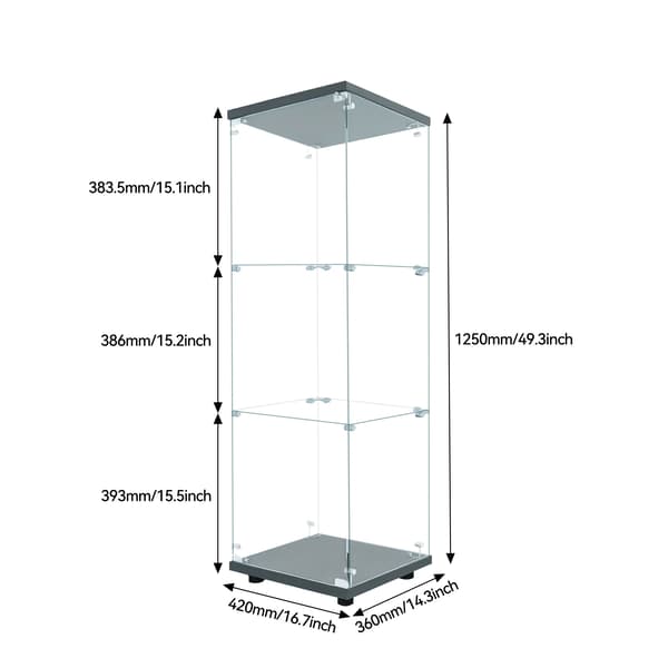 Glas Vitrineskab, LED Belysning, Pladsbesparende Design,Tre hylder sort+lys