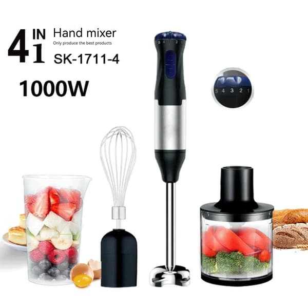 Immersion Blender, 1000W Effekt, Rustfrit Stål Klinge,4-i-1 SÆT