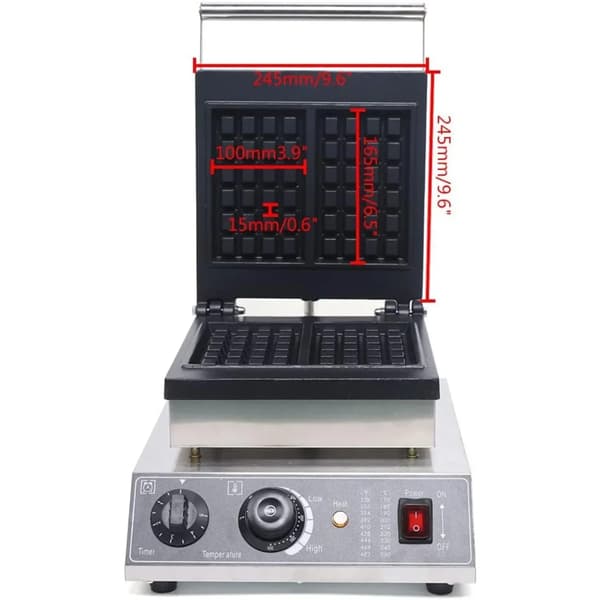 Vaffeljern, Rustfrit Stål Materiale, Temperaturinterval 50-300°C, Timer Op til 5 Minutter, Non-Stick Plader, Tilbereder To Vafler Samtidig