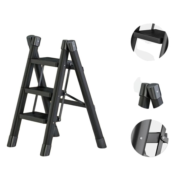 Foldestige, Pladsbesparende Design, Alsidig Brug,3 Trin-Sort