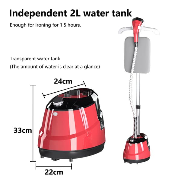 Tøjdamper, 2000W Effekt, 2L Vandtank,Rød