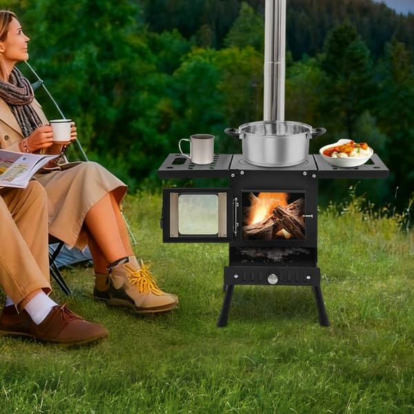 Campingkomfur, Bærbar Design, Justerbar Højde,sort