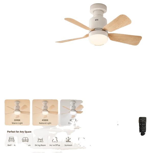 Loftventilator, 45 cm Diameter, Passer til E26/E27 Stik, 85-230V Spænding, Fire Ventilatorhastigheder, LED Lys Inkluderet