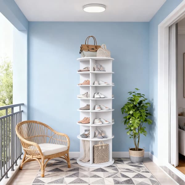 Sko Rack, 360° Drejelig Design, Plads til Op til 28 Par,HVID