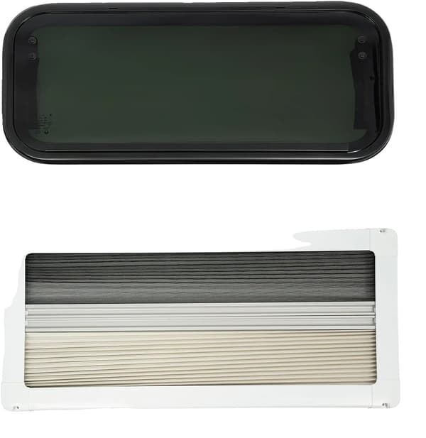 RV Exit Window, Hidden Folding Screen, Tempered Glass, Black