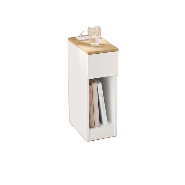 Sängbord, kompakt design, öppet fack, VIT