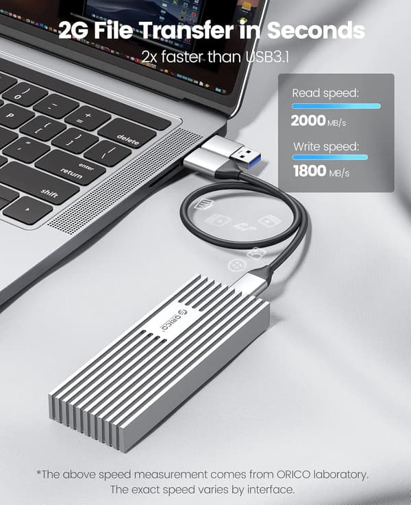 NVM Express SSD Kabinet, 20Gbps Overførselshastighed, Aluminium Design,Sølv