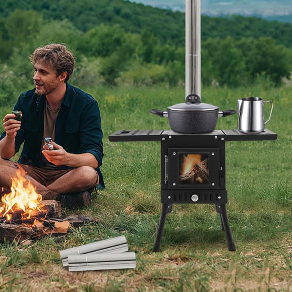 Campingkök, Lättviktig Vedeldad Design, Effektiv Utomhuskokare,svart