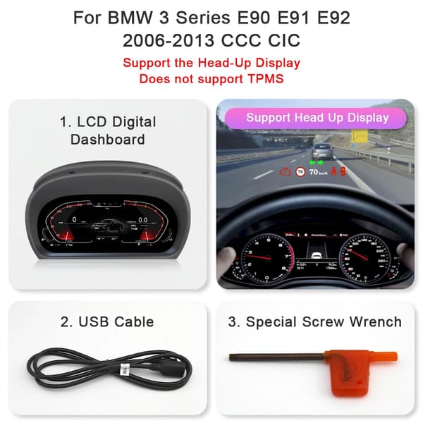Digital TPMS Instrumentpanel, 11-tums HD-display, Fordonsfartövervakning,E90 E91 E92 CCC CIC