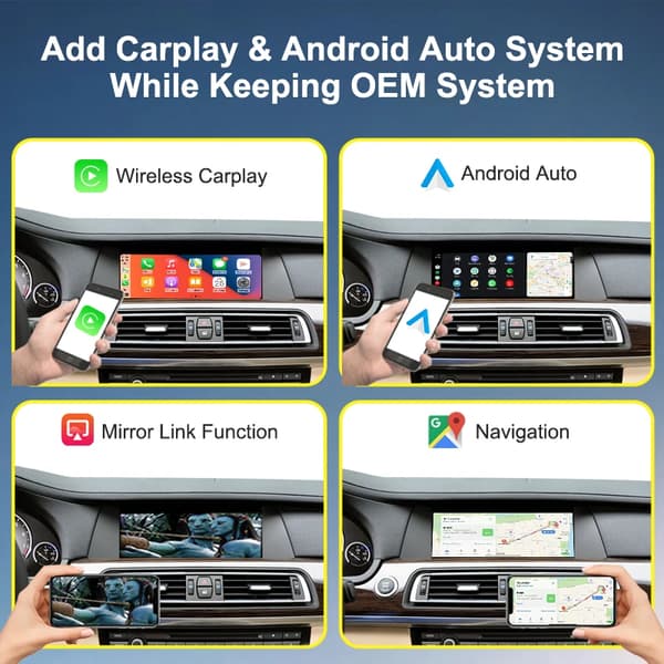 CarPlay og Android Auto Decoder, Højkvalitets plastik, 10 x 5 x 2 tommer, Kompatibilitet med CIC System, Understøtter CarPlay og Android Auto