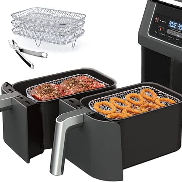 Air Fryer Rack, Stabelbar 3-Lags Design, Fødevarekvalitet Rustfrit Stål,A
