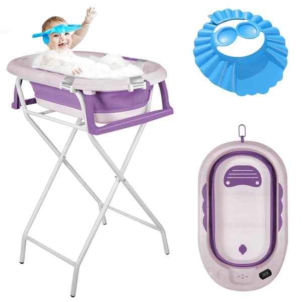 Babybad, Foldbart Design, Indbygget Termometer,LILLA