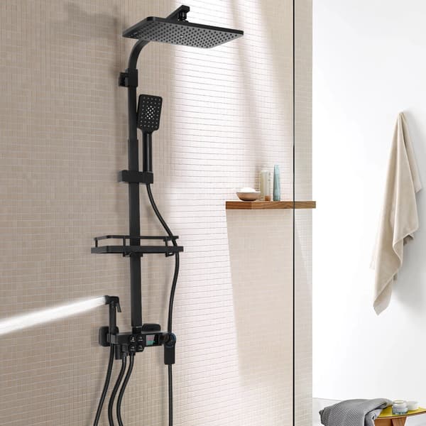 Termostatduschsystem, Rostfritt Stål, Höjdjusterbar, Barform, Kromad, Montering