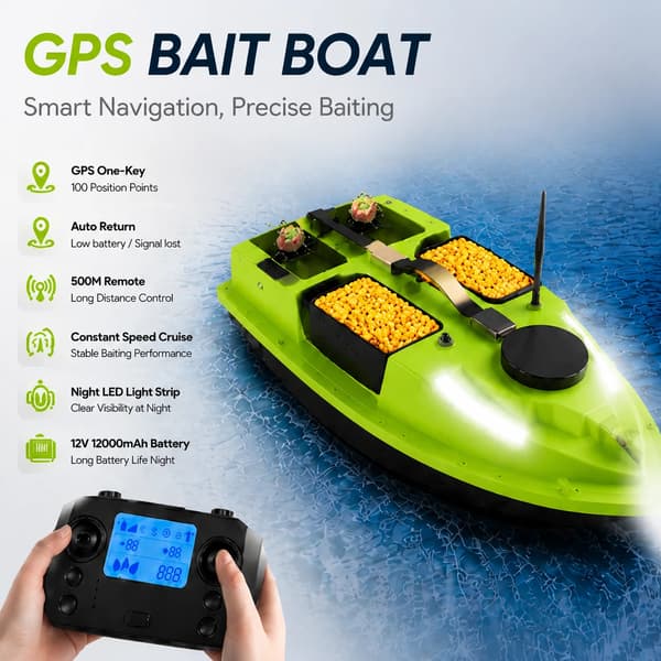 Fiskebåd, GPS-navigation, 12000mAh batteri,grøn