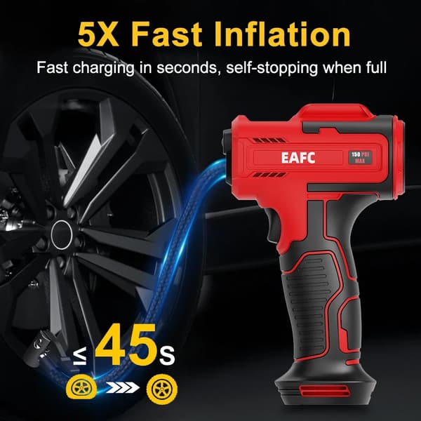 Luftpump, trådlös design, LED-ljusfunktion, Röd, Batteridriven