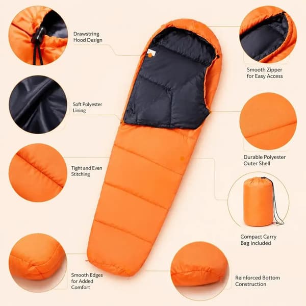 Mumi Sovepose, Holdbart Polyester, Behageligt Temperaturinterval,Appelsin