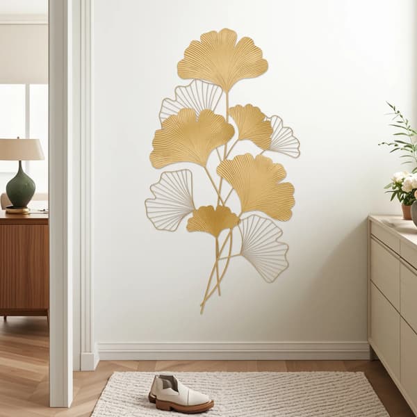 Vægdekoration, Elegant Metaldesign, Moderne Bladtema,Guld