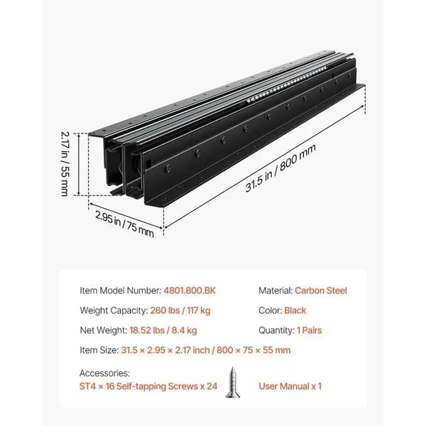 Skuffeskinner, Heavy Duty, Fuldt Udtog,sort
