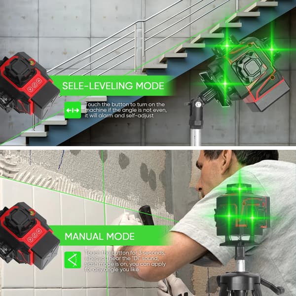 Laser Level, 360-Degree Coverage, Remote Control, 16 Lines + Tripod + Plastic Box